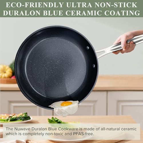 Nuwave Healthy Duralon Blue Ceramic Cookware Set, Scratch-Resistant, PFAS Free, Induction Ready, Oven Safe, Tempered Glass Lids