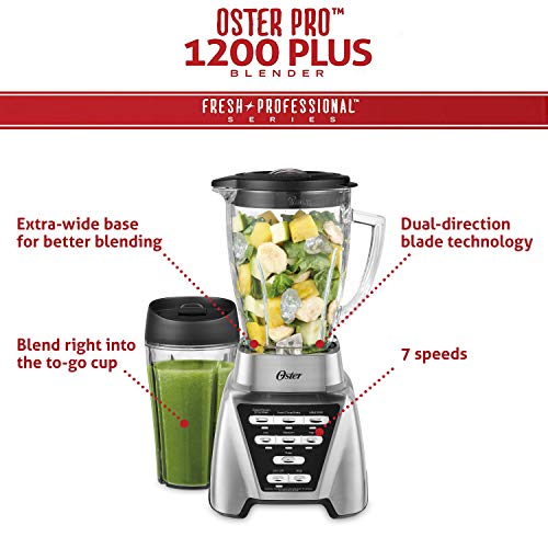 Oster Pro 1200 Blender: Glass Jar, 24oz Cup, 7 Speeds, 1200W Power
