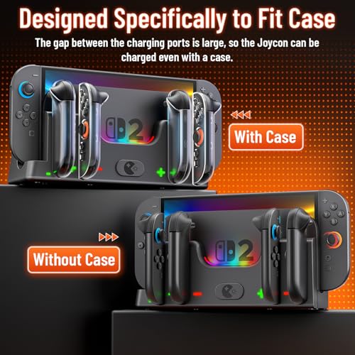 Wenocally Switch 2 Joycon Charger Station with 6 RGB Lights