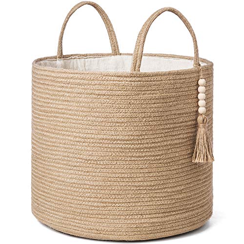 Mkono Rope Basket with Wooden Bead Decoration for Home Storage