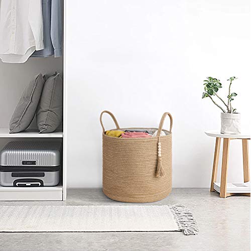 Mkono Rope Basket with Wooden Bead Decoration for Home Storage