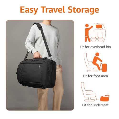 Amazon Basics Travel Backpack 40L, Laptop Compartment, Expandable, Dual Use, Black