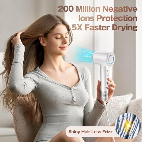 Quiet Ionic Hair Dryer: Fast Drying, Brushless Motor, Thermo-Control, Compact, 1 Nozzle - Home Salon Travel