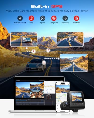 STARVIS 2 Sensor 4K+1080P Dash Cam Set with HDR Night Vision - 3 Channel Car Camera Kit, GPS & 64GB Card
