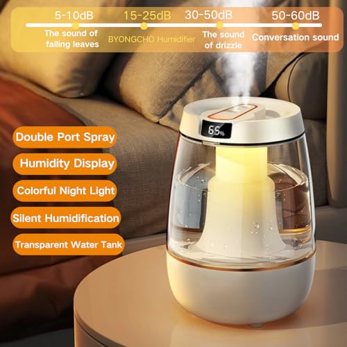 BYONGCHO 3L Cool Mist Humidifier: Ultra-Quiet, Night Light, 24H Runtime, Auto-Off, Ideal for Bedroom, Baby Rooms, Plants & Office