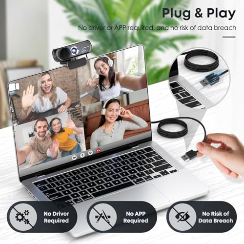 Shcngqio HD Webcam: 1080P, Mic, Noise Cancellation, Privacy, Wide-Angle Lens, Light Correction, USB for Laptop, Desktop, PC, Mac