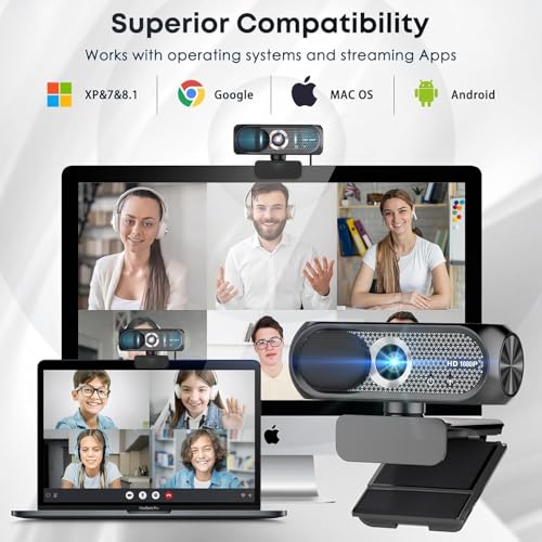 Shcngqio HD Webcam: 1080P, Mic, Noise Cancellation, Privacy, Wide-Angle Lens, Light Correction, USB for Laptop, Desktop, PC, Mac