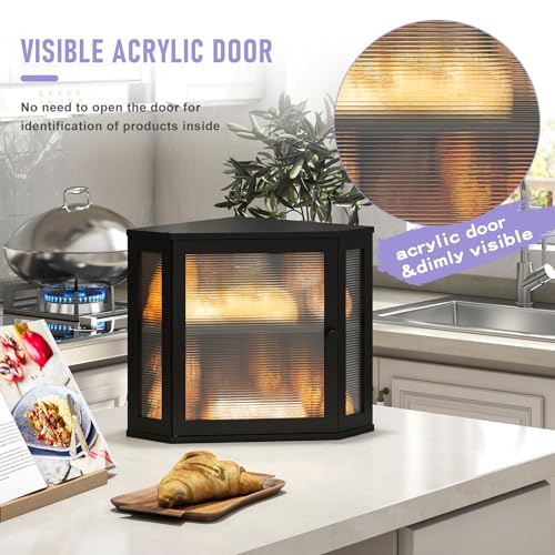 Wieghda Farmhouse Acrylic Bread Box with Wavy Door Panel - White, Large Food Storage Container for Kitchen Counter