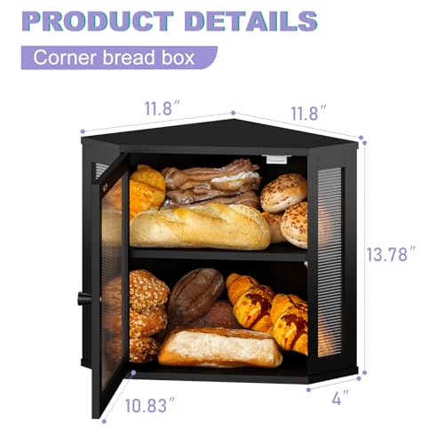 Wieghda Farmhouse Acrylic Bread Box with Wavy Door Panel - White, Large Food Storage Container for Kitchen Counter