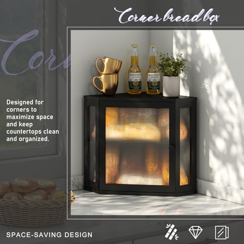 Wieghda Farmhouse Acrylic Bread Box with Wavy Door Panel - White, Large Food Storage Container for Kitchen Counter