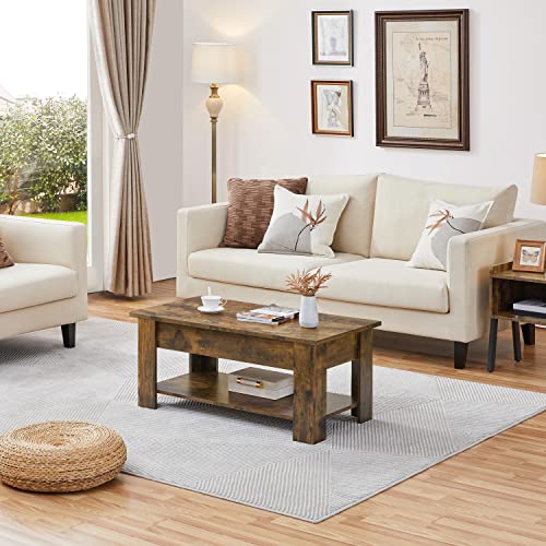 Yaheetech Lift Up Coffee Table: Wooden Tea Table with Hidden Storage - Rustic Brown, Living Room Furniture