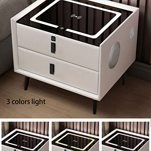 DWLOMHE Smart Bedside Table with 3 Drawers, USB, Wireless Charging, Fingerprint Lock, Bluetooth Speaker - Bedroom & Living Room