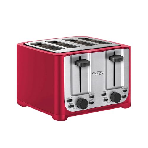 BELLA 4 Slice Toaster - Wide Slots, Removable Crumb Tray, Red