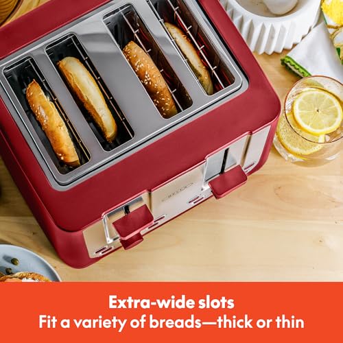 BELLA 4 Slice Toaster - Wide Slots, Removable Crumb Tray, Red