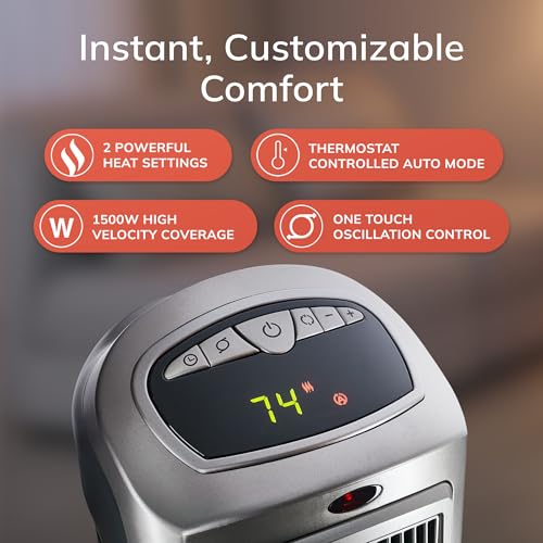 Lasko Ceramic Tower Heater: Adjustable Thermostat, Remote Control, Timer - 23 inch, 1500W