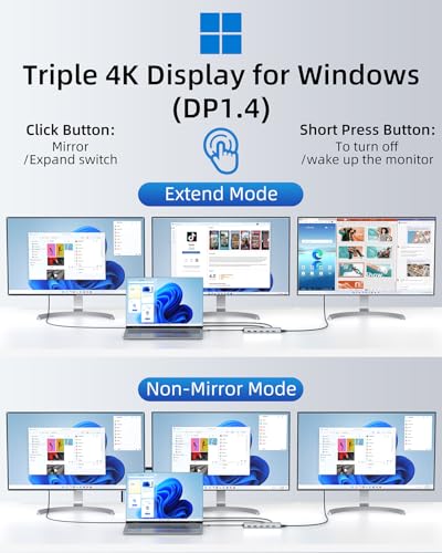 LIONWEI USB C Hub: 13-in-1 Docking Station, Dual Monitor Support, 8 Ports, Ethernet, Audio - For MacBook, Dell, HP, Lenovo, Surface