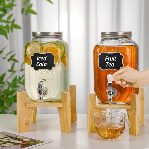 Hisredsun Glass Drink Dispenser w/ Stand, Beverage Tap for Parties, Weddings, Birthdays