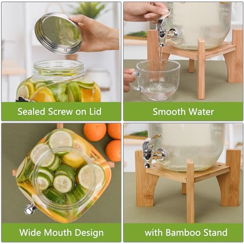Hisredsun Glass Drink Dispenser w/ Stand, Beverage Tap for Parties, Weddings, Birthdays