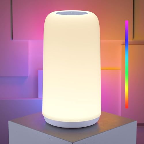 Brand Touch Bedside Lamp, Sleek RGB Dimmable LED for Bedroom