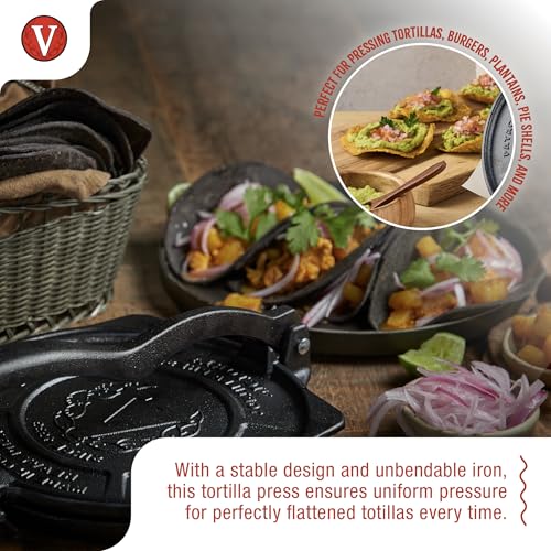 Victoria 8-Inch Cast Iron Tortilla Press: Commercial-Grade Roti Maker, Pataconera with Flaxseed Oil, Made in Colombia