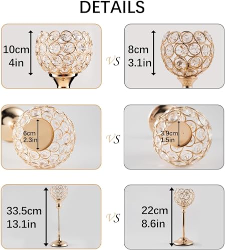 VINCIGANT Crystal Candle Holder Gold, Living Room Decor, 2pcs 33 inch Tall