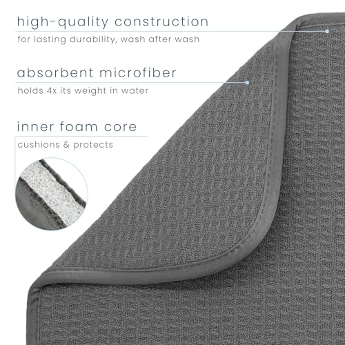 S&T Dish Drying Mat XL, Absorbent Microfiber Kitchen Counter Pad - Extra Large, Charcoal - For Dishes, Utensils, Pots
