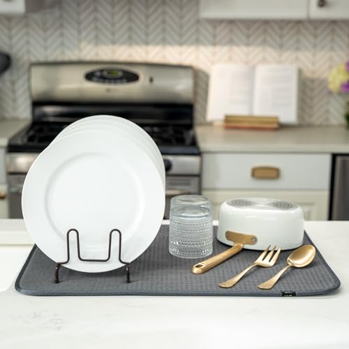 S&T Dish Drying Mat XL, Absorbent Microfiber Kitchen Counter Pad - Extra Large, Charcoal - For Dishes, Utensils, Pots