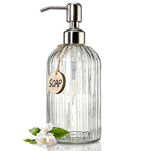 JASAI Clear Glass Soap Dispenser 18 Oz - Stainless Steel Pump - Refillable Liquid Hand Soap Dispenser for Bathroom & Kitchen
