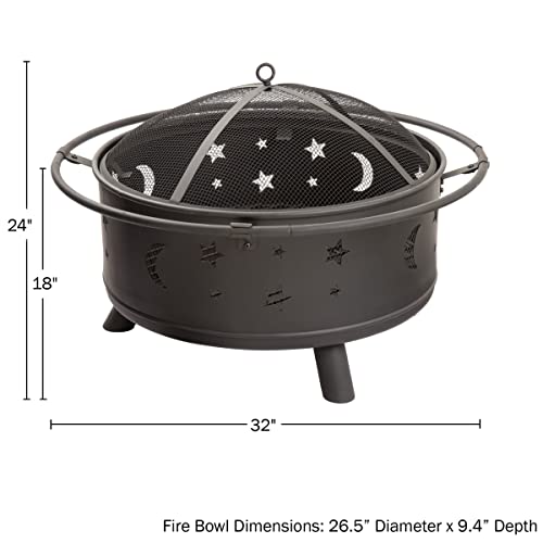 Pure Garden 32-Inch Outdoor Wood Burning Fire Pit with Screen, Poker & Cover - Ideal for Backyard, Deck, or Patio
