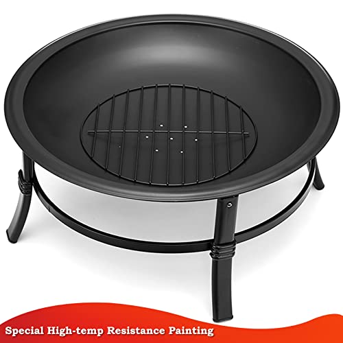 SINGLYFIRE Outdoor 26" Fire Pit: Heavy Duty Steel Bonfire Bowl for Patio, Backyard, Camping - Spark Screen, Log Grate, Poker