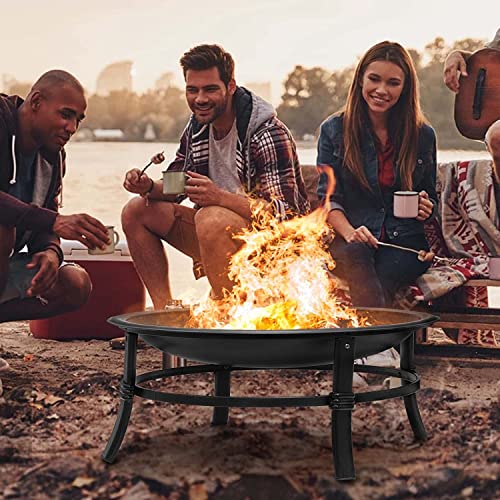 SINGLYFIRE Outdoor 26" Fire Pit: Heavy Duty Steel Bonfire Bowl for Patio, Backyard, Camping - Spark Screen, Log Grate, Poker