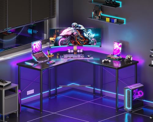 Casaottima Gaming Desk: L-Shaped Corner Table for Home Office, Sturdy Workstation, Easy Assembly, Carbon Fiber Surface, 51 inch Black