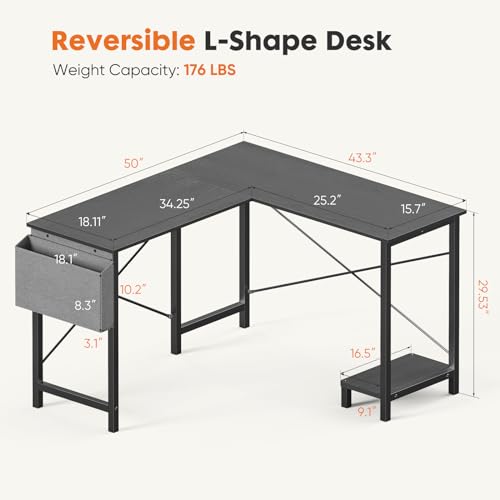 Sweetcrispy L Shaped Desk - Corner Gaming PC Table with CPU Stand - Sturdy Black Writing Workstation for Home Office