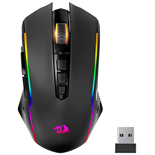 Redragon Wireless Gaming Mouse 8000 DPI Fire Button RGB Ergonomic Rechargeable - PC Gamer Mouse for Windows, Mac - Black