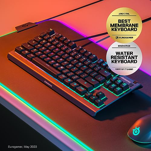 SteelSeries Apex 3 TKL Gaming Keyboard, Compact 8-Zone RGB, Quiet Switch