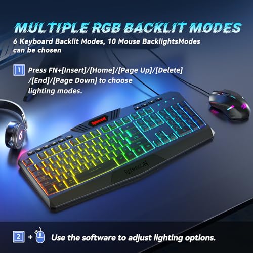 Redragon Gaming Keyboard & Mouse Combo Set with RGB Backlit - Programmable, Value Packed