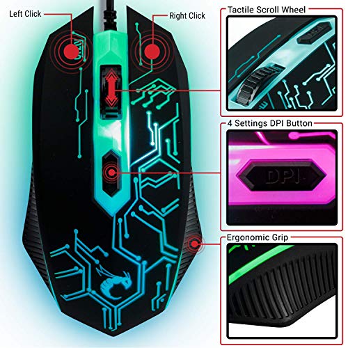 Hornet RX-250 Gaming Bundle: Keyboard, Mouse, Headset, RGB Backlight - PC, Xbox, PS4 - 4-in-1 Set