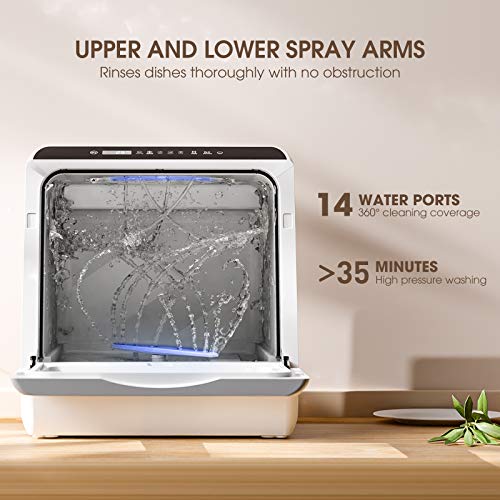 NOVETE Portable Compact Dishwasher, 5L Tank, 5 Programs & LED