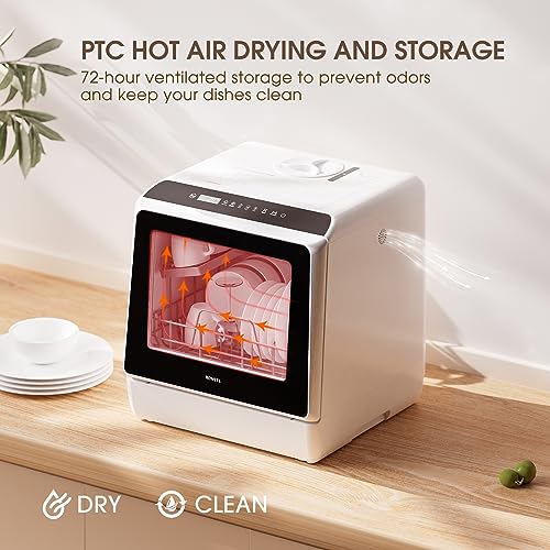 NOVETE Portable Compact Dishwasher, 5L Tank, 5 Programs & LED