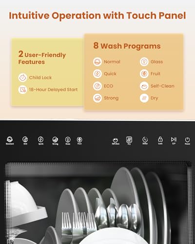 HAVA 2025 Countertop Dishwasher: Water Softener, Energy Efficient, 8 Wash Programs, Child Lock & Delayed Start - Portable & Easy Setup