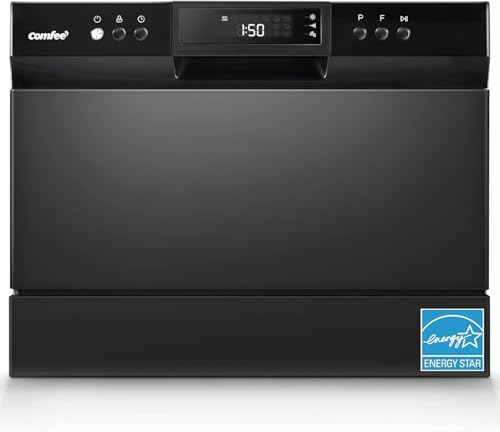 COMFEE’ Portable Dishwasher: Energy Star, 6 Place Settings, 8 Wash Programs - Ideal for Dorm, RV & Apartment - Black