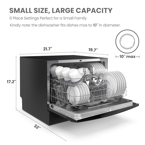 COMFEE’ Portable Dishwasher: Energy Star, 6 Place Settings, 8 Wash Programs - Ideal for Dorm, RV & Apartment - Black