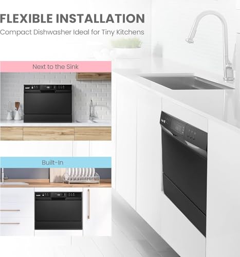 COMFEE’ Portable Dishwasher: Energy Star, 6 Place Settings, 8 Wash Programs - Ideal for Dorm, RV & Apartment - Black