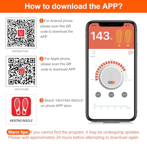 Heated Insoles with 5000mAh Battery, 4 Heat Settings, Mobile App Control - Warm Feet for Men and Women