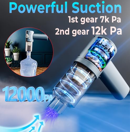 Mini Pro Cordless Handheld Vacuum Cleaner 12kPa Suction 2-Speed - Powerful Car Hoover & Blower - Fast Charging - Portable for Car, Home, Desk