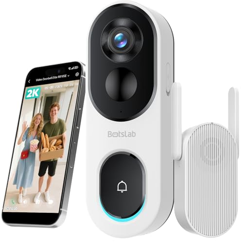 BOTSLAB Wireless Video Doorbell Camera, No Subscription, AI Detection, Head-to-Toe View, 5200mAh Battery, IP66 Waterproof