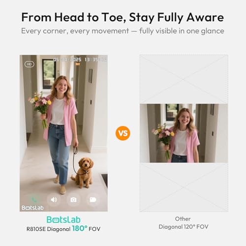 BOTSLAB Wireless Video Doorbell Camera, No Subscription, AI Detection, Head-to-Toe View, 5200mAh Battery, IP66 Waterproof