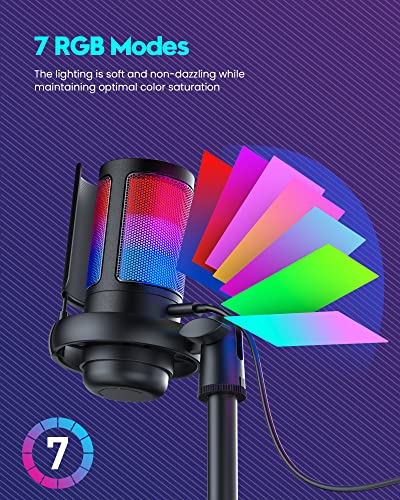 Brand USB Gaming Mic for Podcasts & Streaming Videos, Condenser Mic with Quick Mute, RGB Indicator, Shock Mount