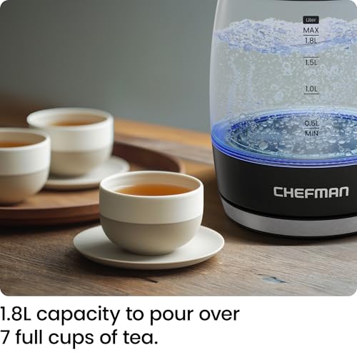 Chefman 1.8L Electric Kettle: 1500W, Auto Shut Off, Boil-Dry Protection, Stainless Steel Filter, BPA-Free