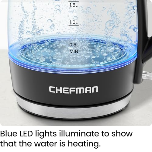 Chefman 1.8L Electric Kettle: 1500W, Auto Shut Off, Boil-Dry Protection, Stainless Steel Filter, BPA-Free